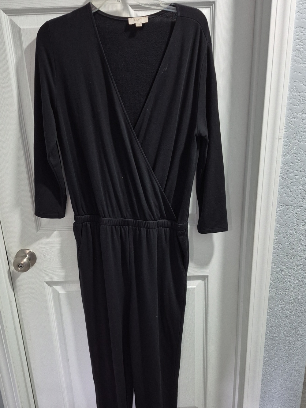LOFT Black Long-Sleeve Wrap Jumpsuit